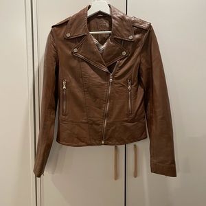 Massimo Dutti Classic Brown Leather Biker Jacket
